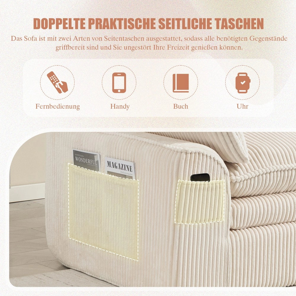 Divano 2 Posti Modulare in Velluto a Coste con Cuscini ¨C Xylo ¨C Beige
