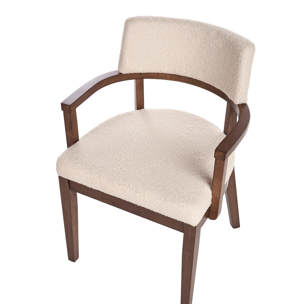 Set di 2 sedie da pranzo in legno scuro e tessuto boucle di poliestere beige Gambe in legno di gomma Stile retrò tradizionale
