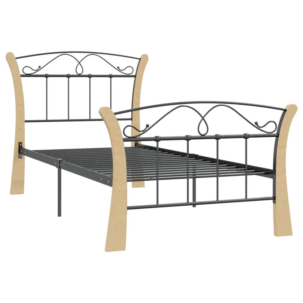 Letto singolo | Letto per adulti | Giroletto Nero in Metallo 90x200 cm