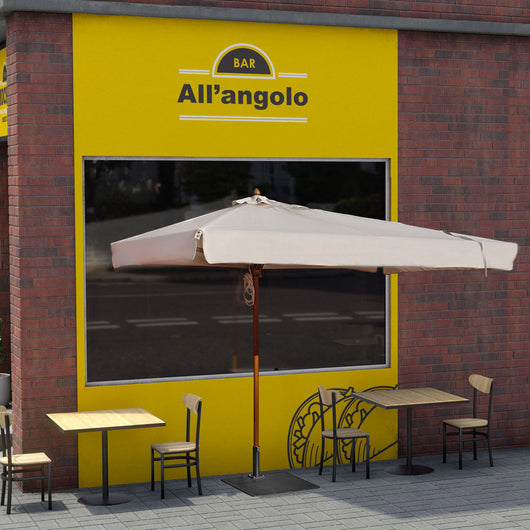 Ombrellone da Giardino 2x3 m Palo Ø57 mm Mezzaluna in Legno Telo in Acrilico Ecrù