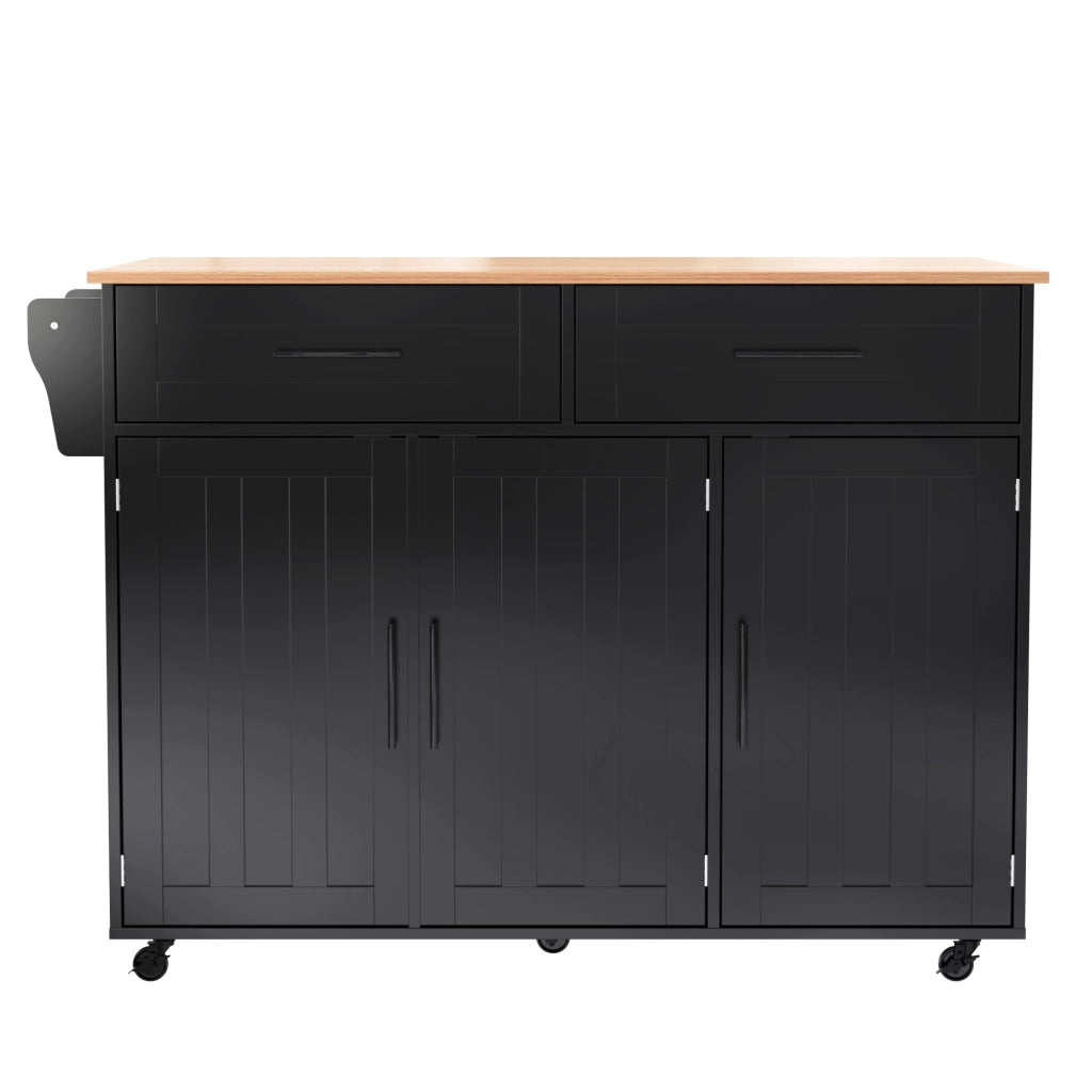 Carrello da cucina e sideboard con piano pieghevole, 129x71x91,5 cm, nero e naturale