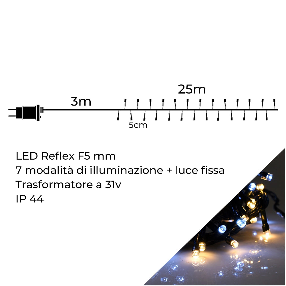 CATENA LUMINOSA LED 500 LUCI BIANCHE E GIALLE - VERSATILITA' PER INTERNI ED ESTERNI CON PROTEZIONE IP44