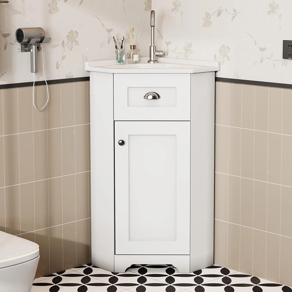 Armadio bagno compatto con lavabo - Xylo - MDF resistente all'acqua, ceramica
