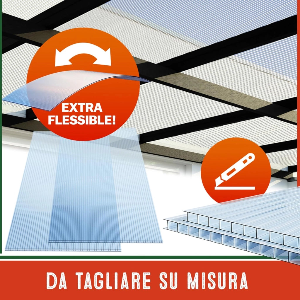 10x Lastre Alveolari Doppia Parete 6 mm Adattabili 121x60,5 cm Policarbonato 7,3m² Trasparenti Serre Pannelli
