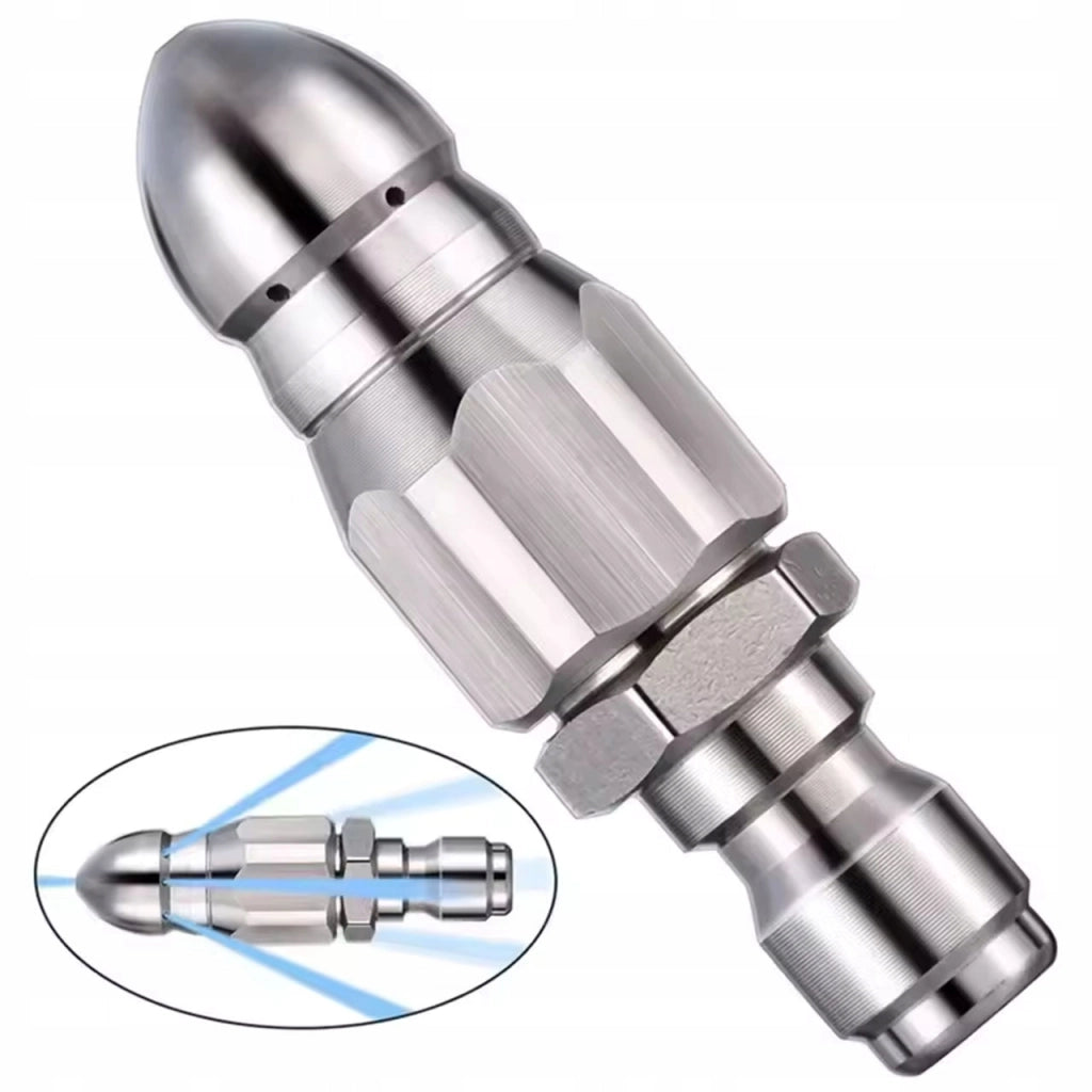 Ugello di Pulizia ClearFlow SteelJet 1/4 QuickConnect – Acciaio Inox | 1 Foro Frontale + 6 Posteriori