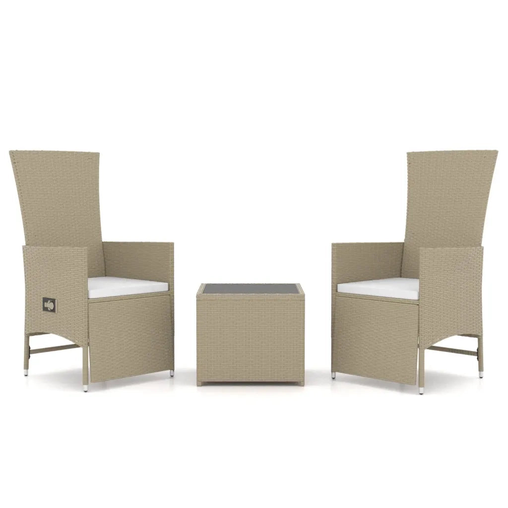 Set Mobili da Giardino 3 pz | Set Salotto da Giardino Beige Polyrattan e Acciaio