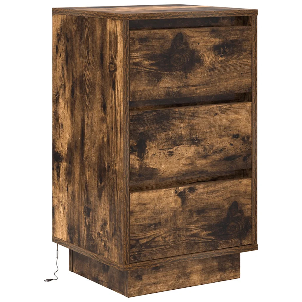 Comodino | Armadio da Notte | Mobiletto da notte con Luci LED Rovere Fumo 38x34x65 cm
