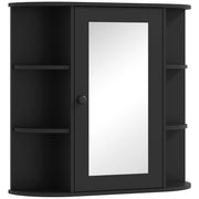 Armadio con Specchio da  Bagno 66x17x63 cm con 6 Ripiani Aperti e 2 Chiusi in Legno e Vetro Nero