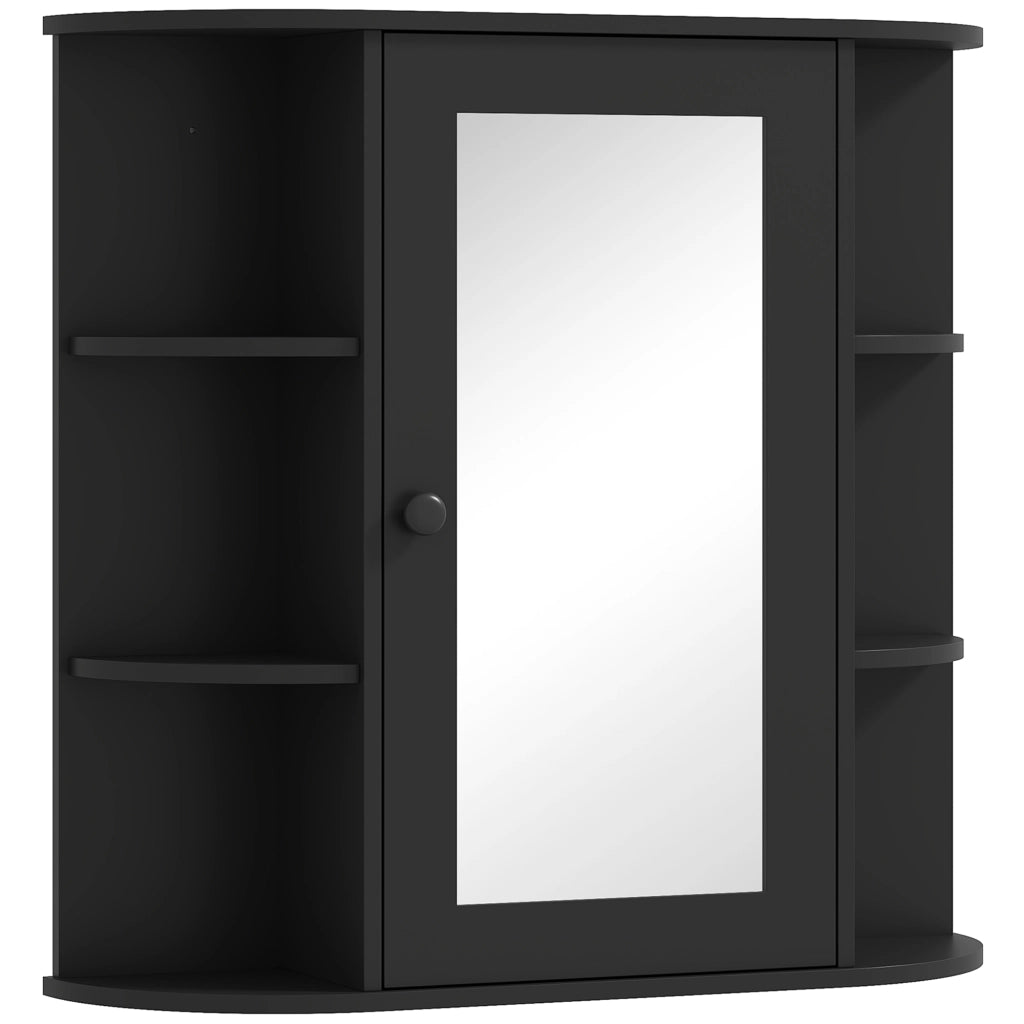 Armadio con Specchio da  Bagno 66x17x63 cm con 6 Ripiani Aperti e 2 Chiusi in Legno e Vetro Nero