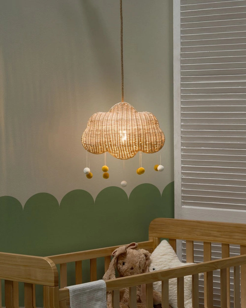 Lampada a sospensione in rattan naturale intrecciato a mano con paralume in vimini Forma di nuvola a soffitto Stile Boho