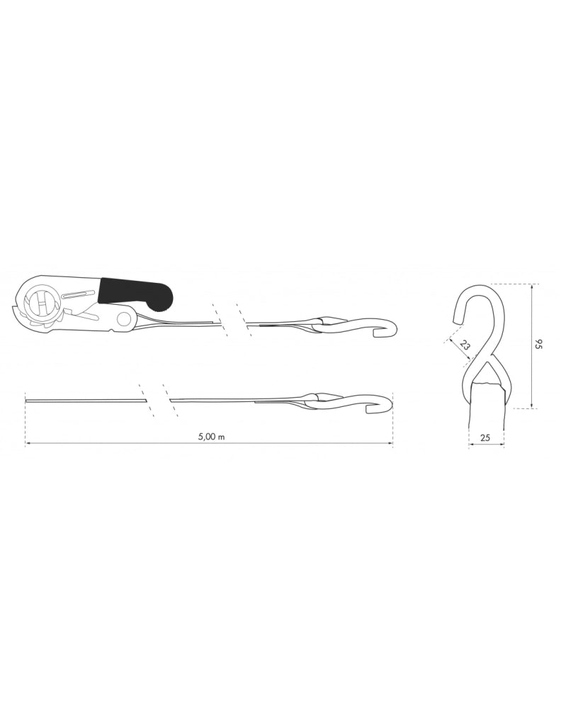 Set di 2 cinghie 5 m con cricchetto e gancio a S, gialle, 25 mm – THIRARD