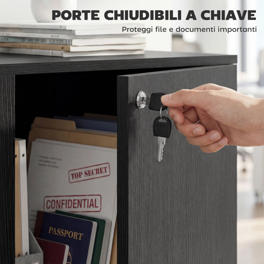 Mobile Ufficio Portadocumenti Multiuso con Serratura, 2 Ante e Mensola Interna, 80x40x80 cm, Nero