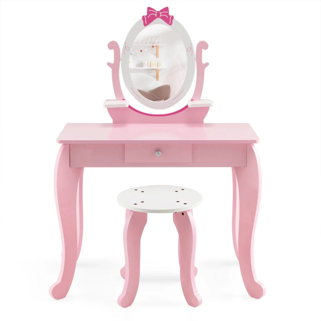 Toeletta per bambini 70 x 34 x 101 cm con specchio girevole a 360° e ampio spazio di archiviazione stile moderno in MDF rosa 20_0021150
