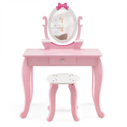 Toeletta per bambini 70 x 34 x 101 cm con specchio girevole a 360° e ampio spazio di archiviazione stile moderno in MDF rosa 20_0021150