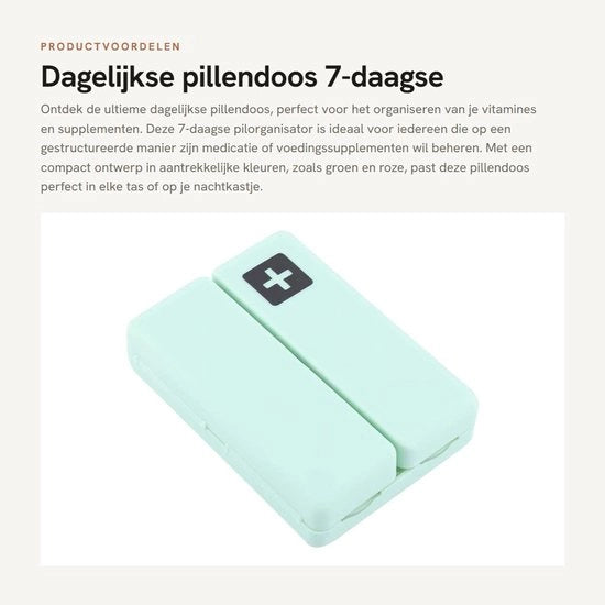 Organizzatore di Medicinali a Settimana - 7 Cassetti - Materiale ABS Duraturo - Dimensioni 10 x 7 x 2,5 cm - Peso 61 gram - Modello di Organizzatore per Medicinali