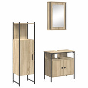 Set di mobili per il Bagno | Armadio da bagno 3 pz Marrone Legno multistrato