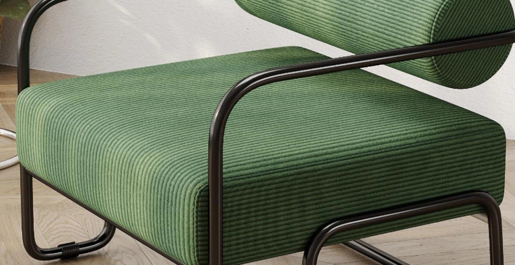 Poltrona Lounge Moderna ¨C MINIMAL ¨C Velluto a Coste, Struttura in Metallo Nero