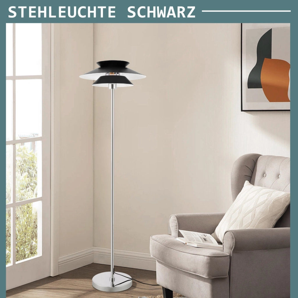 ZMH Lampada da terra vintage nera E27 metallo industriale 145cm interruttore pedale per camera letto ufficio
