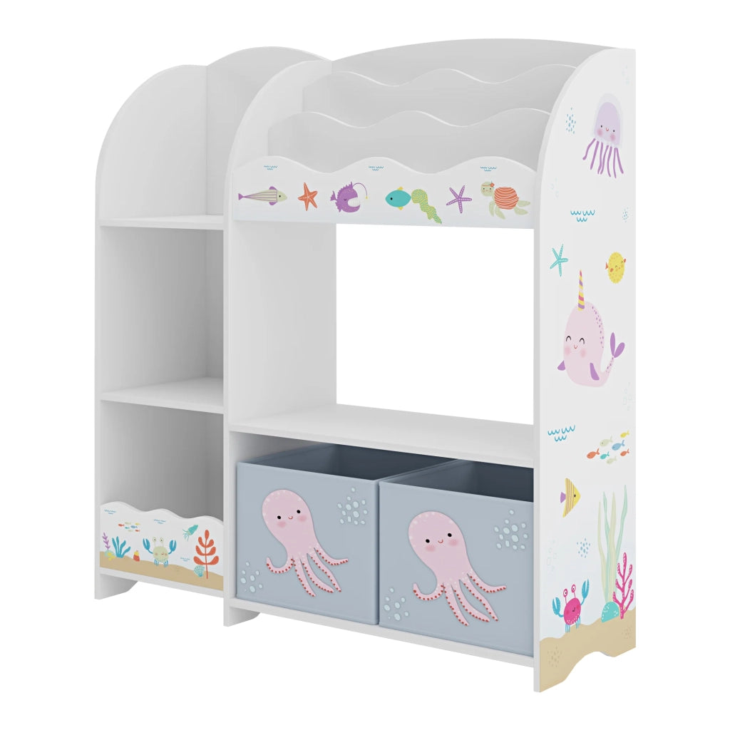 Scaffale dal design senza tempo per soggiorno camera da letto mobiletto per bambini con motivo oceano 100 x 93 x 30 cm bianco grigio 03_0011210