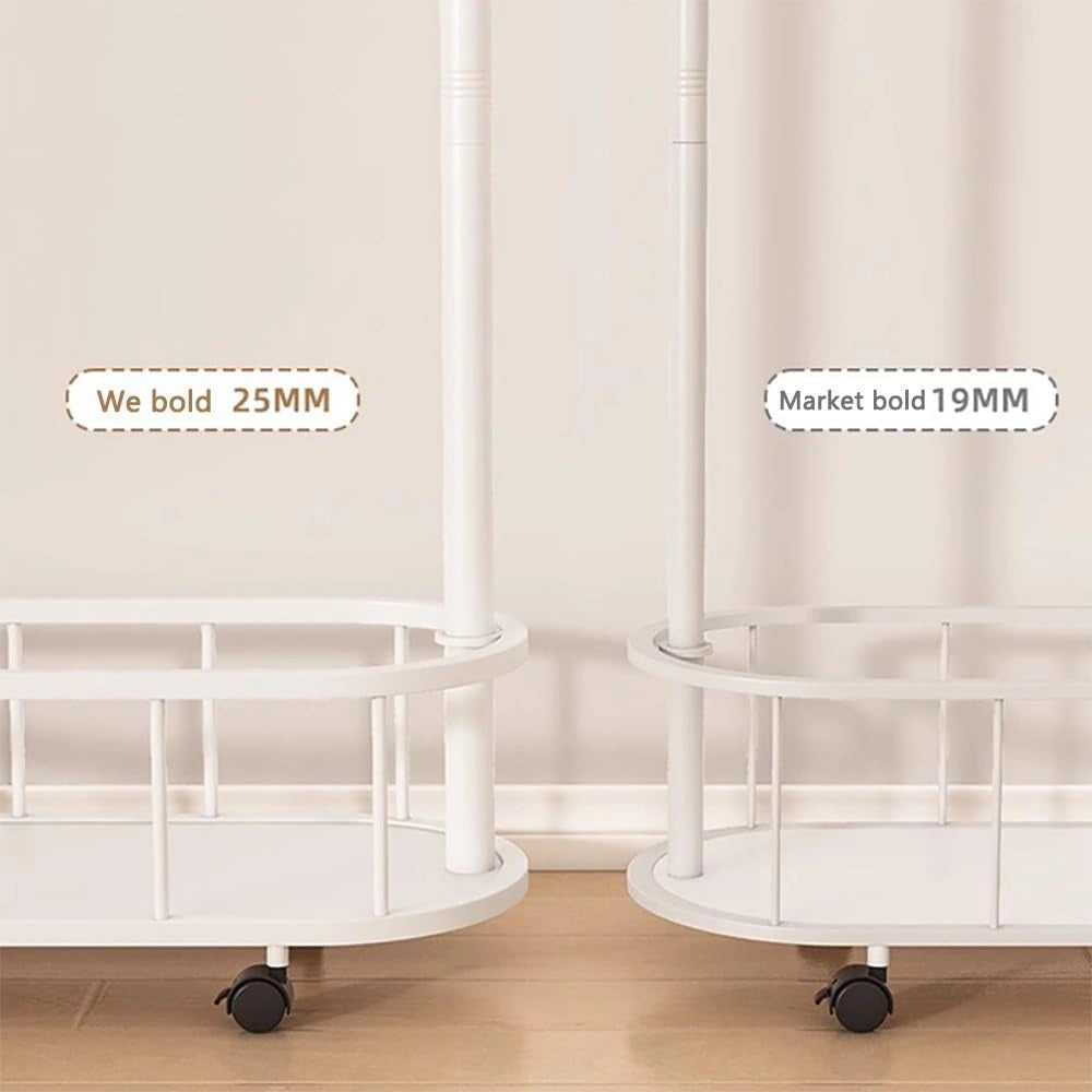 Appendiabiti in Metallo con Ganci e Solido Cestino portaoggetti, Design Moderno su Ruote, attaccapanni Industriale per Ingresso, 60/80/100 cm