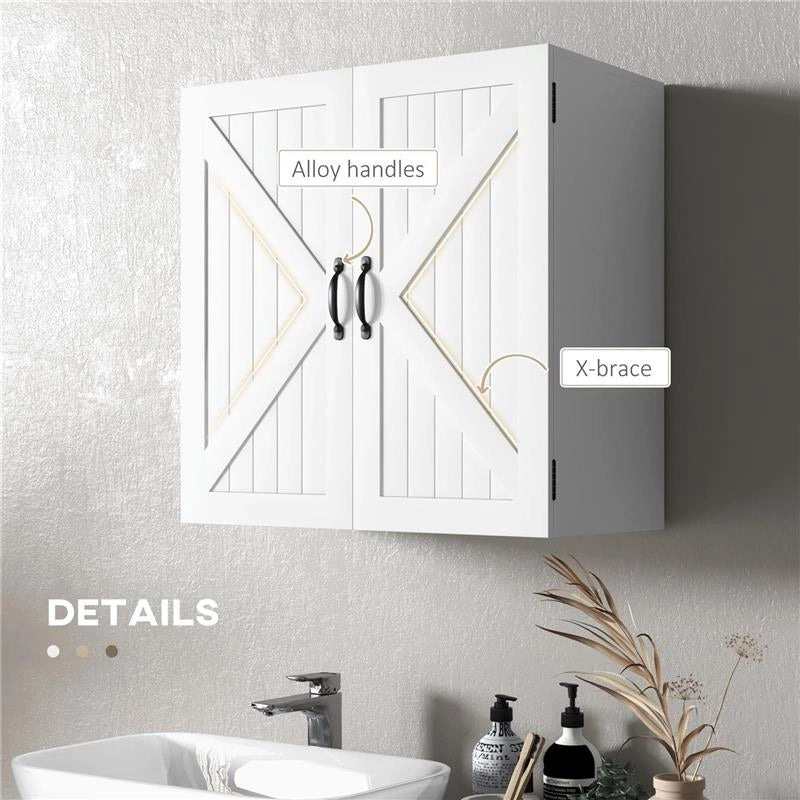ARMADIETTO PENSILE BAGNO IN LEGNO STILE COUNTRY CON RIPIANO REGOLABILE, 60X30X60CM, BIANCO