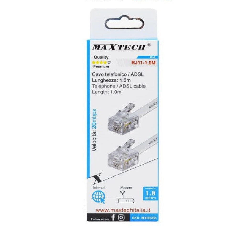 Trade Shop - Cavo Telefonico Adsl Rj11 1 Mt Collegamento Telefonico Modem Internet Rj11-1.0m -
