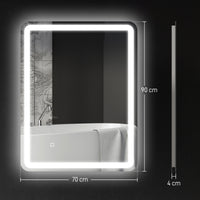 Specchio Bagno 70x90 cm LED Touch con Luce Dimmerabile a 3 Temperature e Antiappannamento