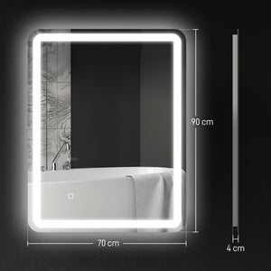 Specchio Bagno 70x90 cm LED Touch con Luce Dimmerabile a 3 Temperature e Antiappannamento