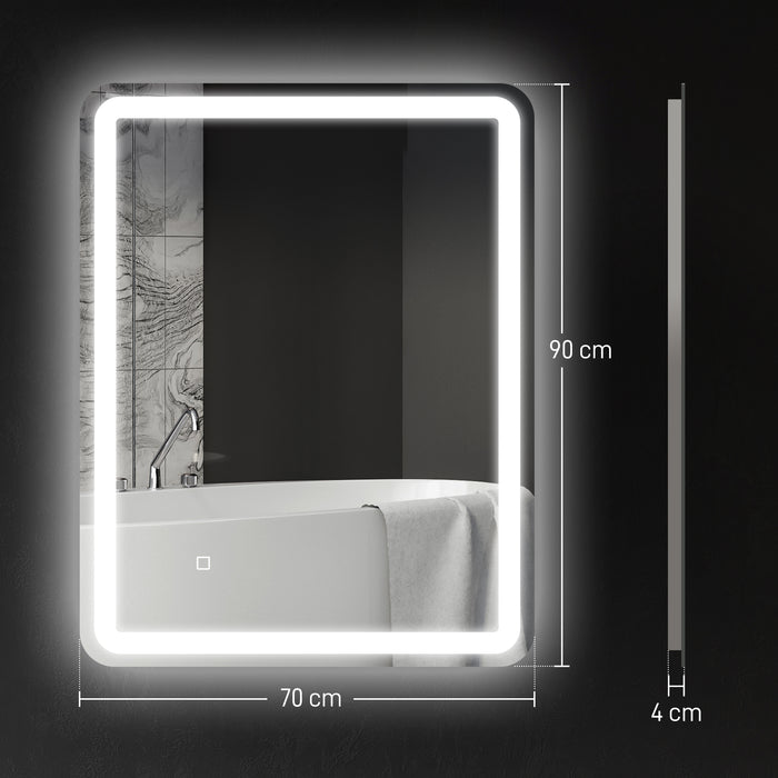 Specchio Bagno 70x90 cm LED Touch con Luce Dimmerabile a 3 Temperature e Antiappannamento