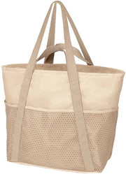 Borsa da spiaggia grande, impermeabile, resistente al sabbia, pieghevole per donne con taschini a maglia per uso quotidiano presso la piscina - Beige