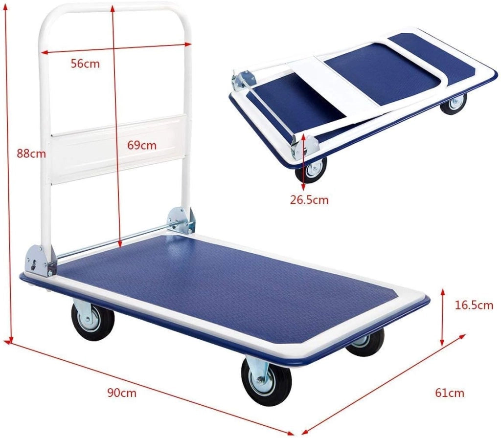 Carrello della Piattaforma, Carrello di Trasporto fino 300 KG, Trasportatore a Mano Pieghevole, Antiscivolo, 90 x 60 cm, Metallo
