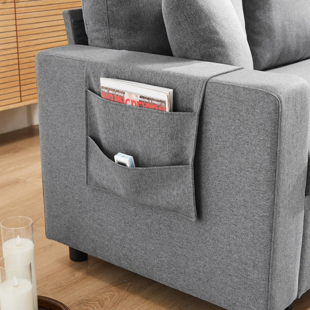 DIVANO LETTO Angolare reversibile 219,5x142,5x83 cm Lino Grigio Scuro con 2 cuscini