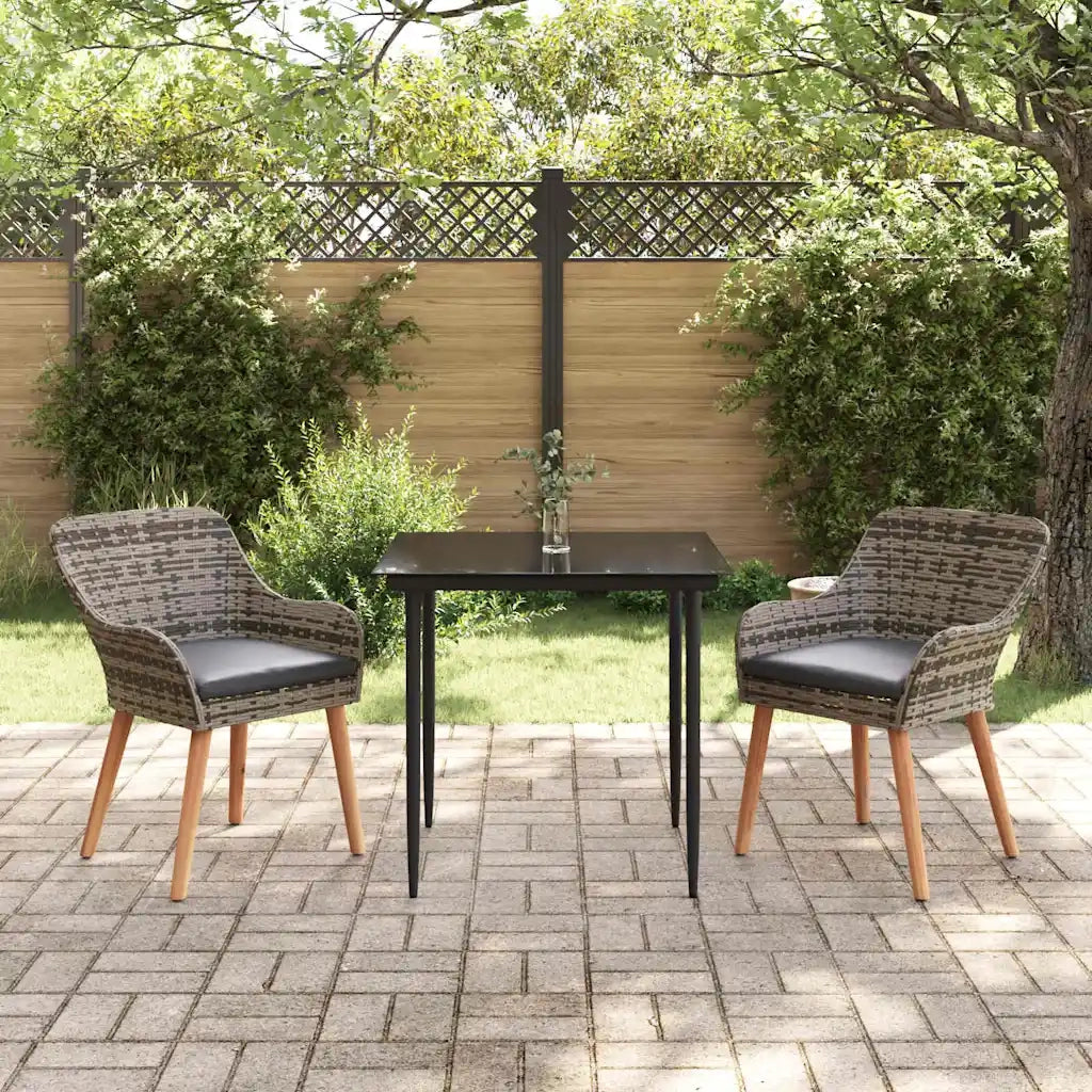 Set da Pranzo per Giardino con cuscino 3 pcs Grigio polyrattan 3261677