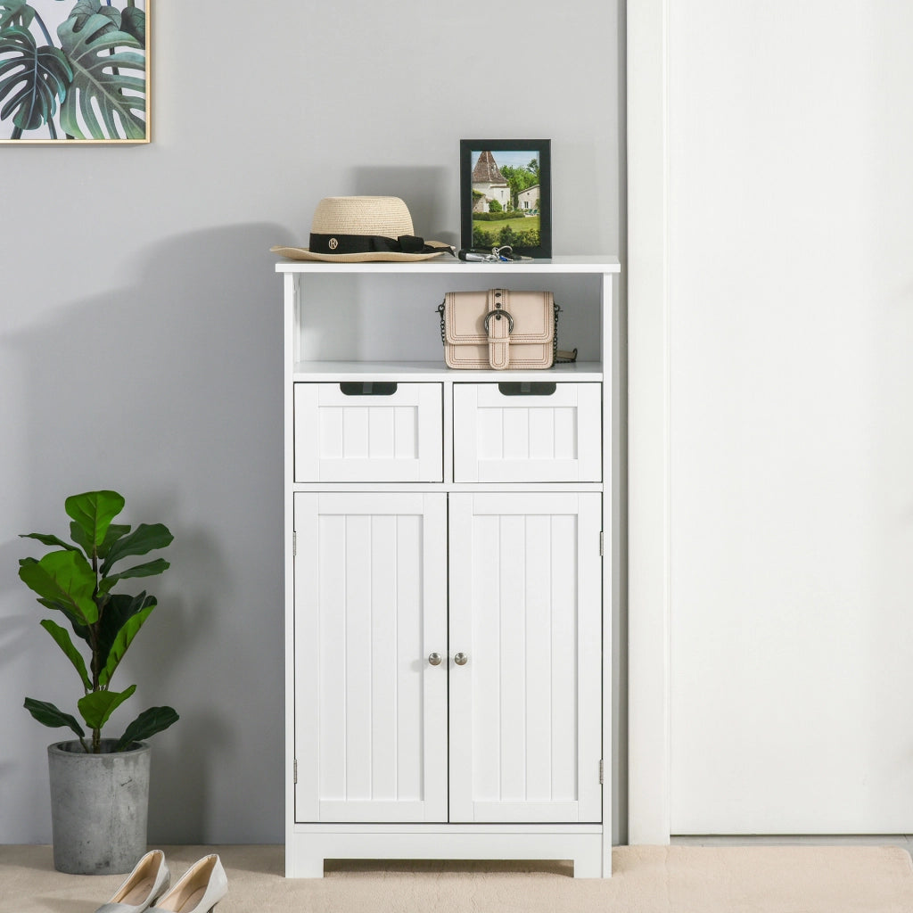 Armadietto da bagno con 2 cassetti e ripiano regolabile ¨C zephmum ¨C bianco 60x30x109 cm