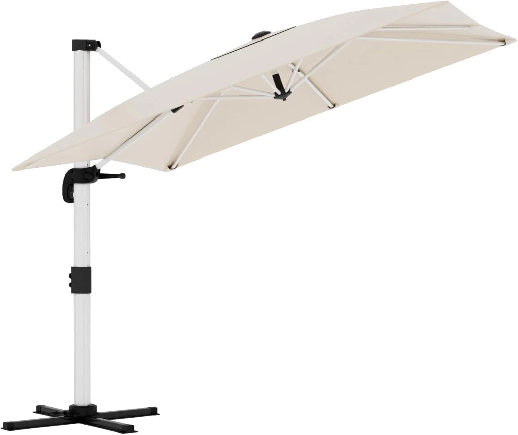 Ombrellone da balcone, in alluminio, con copertura, impermeabile, con manovella, protezione solare UV50+, rotazione di 360°, Baldacchino a strato singolo beige, 3 * 3M