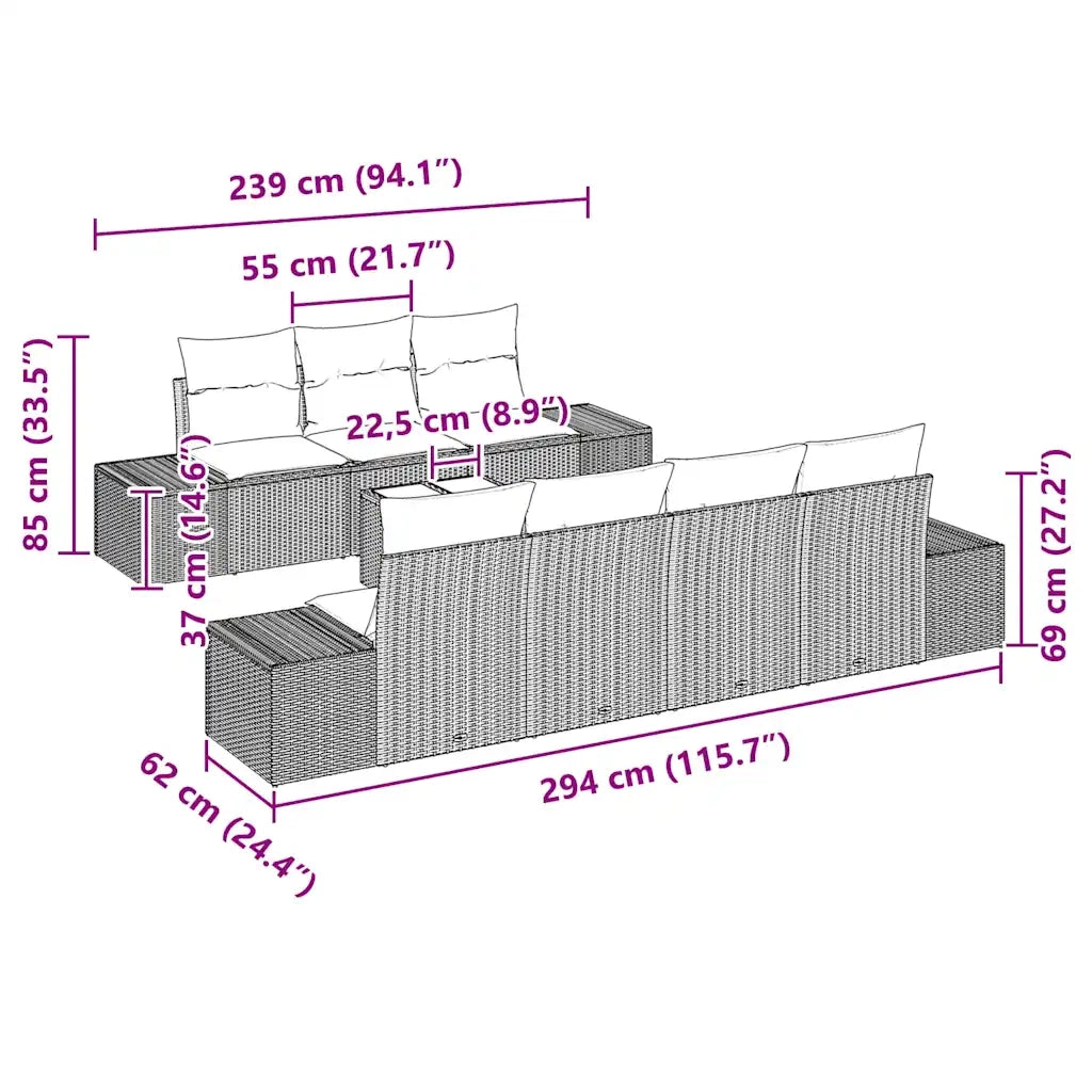 Set Divano da Giardino con cuscino 8 pcs Beige polyrattan 3346970
