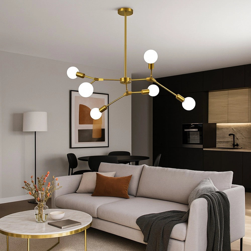 Trade Shop - Lampadario A Sospensione In Bronzo Geometrico Con 6 Bracci Attacco E27 Da Soffitto A45-6 -
