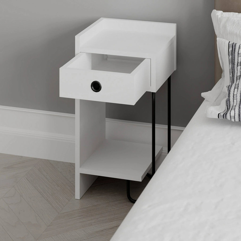 Cedro, Comodino 2 Ripiani, 32x30x61h cm Bianco