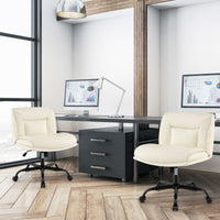 Sedia da scrivania senza braccioli con schienale e sedile ampi, Sedia a gambe incrociate con ruote Bianco-Sedie e poltrone