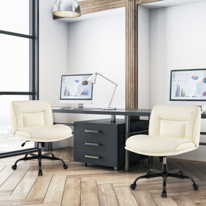 Sedia da scrivania senza braccioli con schienale e sedile ampi, Sedia a gambe incrociate con ruote Bianco-Sedie e poltrone