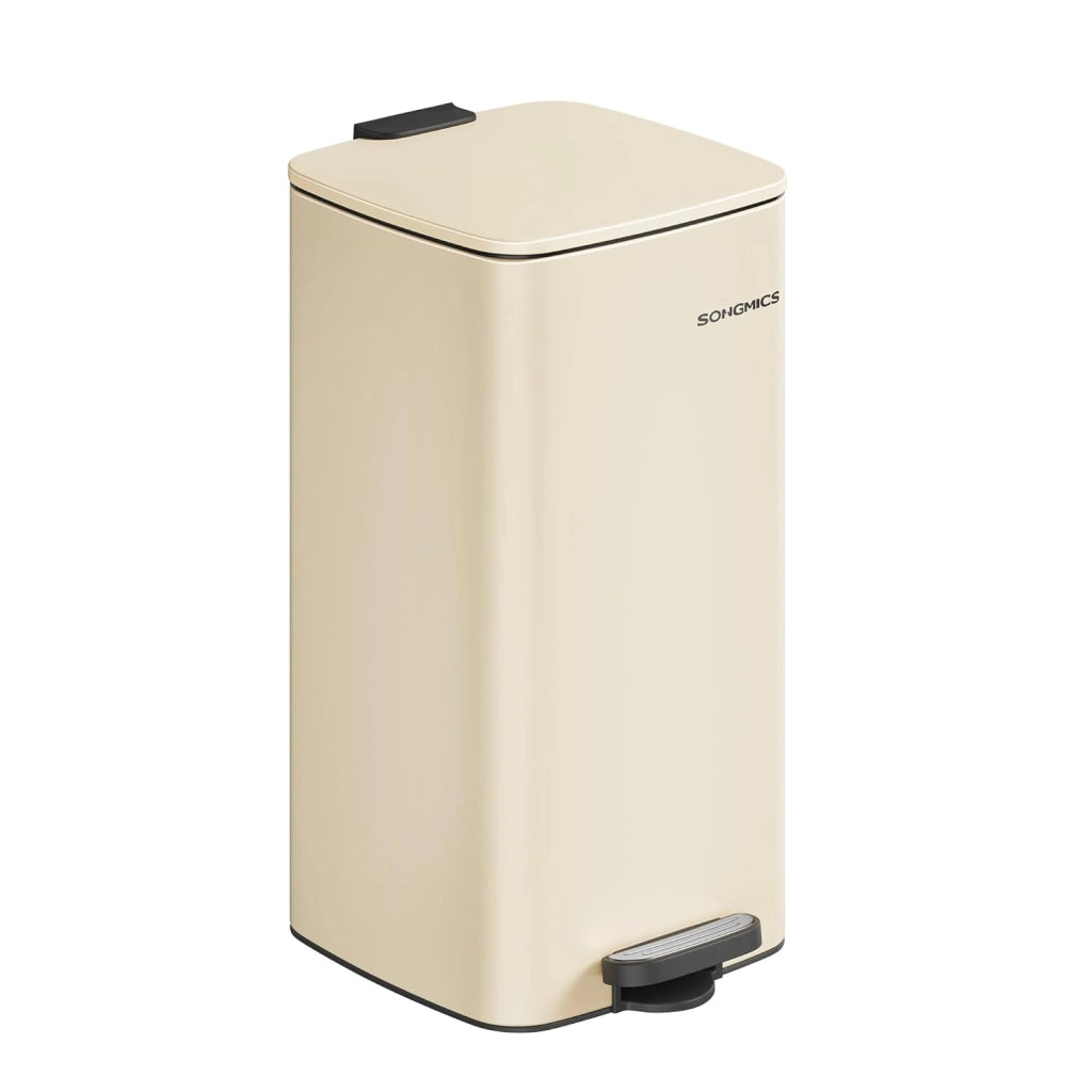 SONGMICS Pattumiera da Cucina, Cestino da 30 L, Cestino a Pedale in Acciaio, con Secchio Interno, Chiusura Morbida e Resta Aperto, Argento Metallizzato LTB593E01