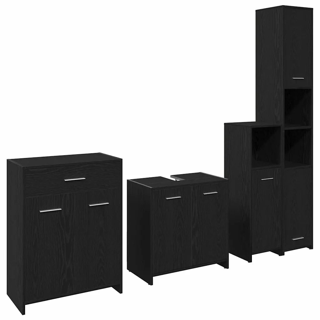 Set di mobili per il bagno 4 pcs Rovere Nero Legno multistrato 3332592