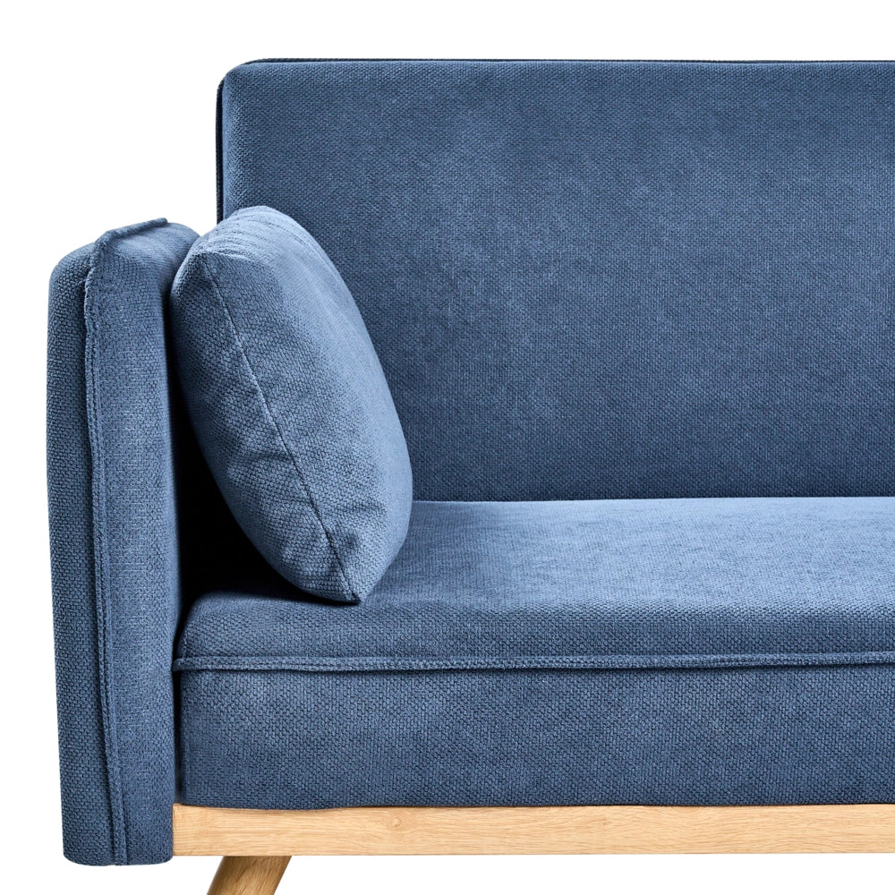 Divano letto tradizionale in tessuto blu a 3 posti con struttura in legno di pino braccioli gambe in metallo