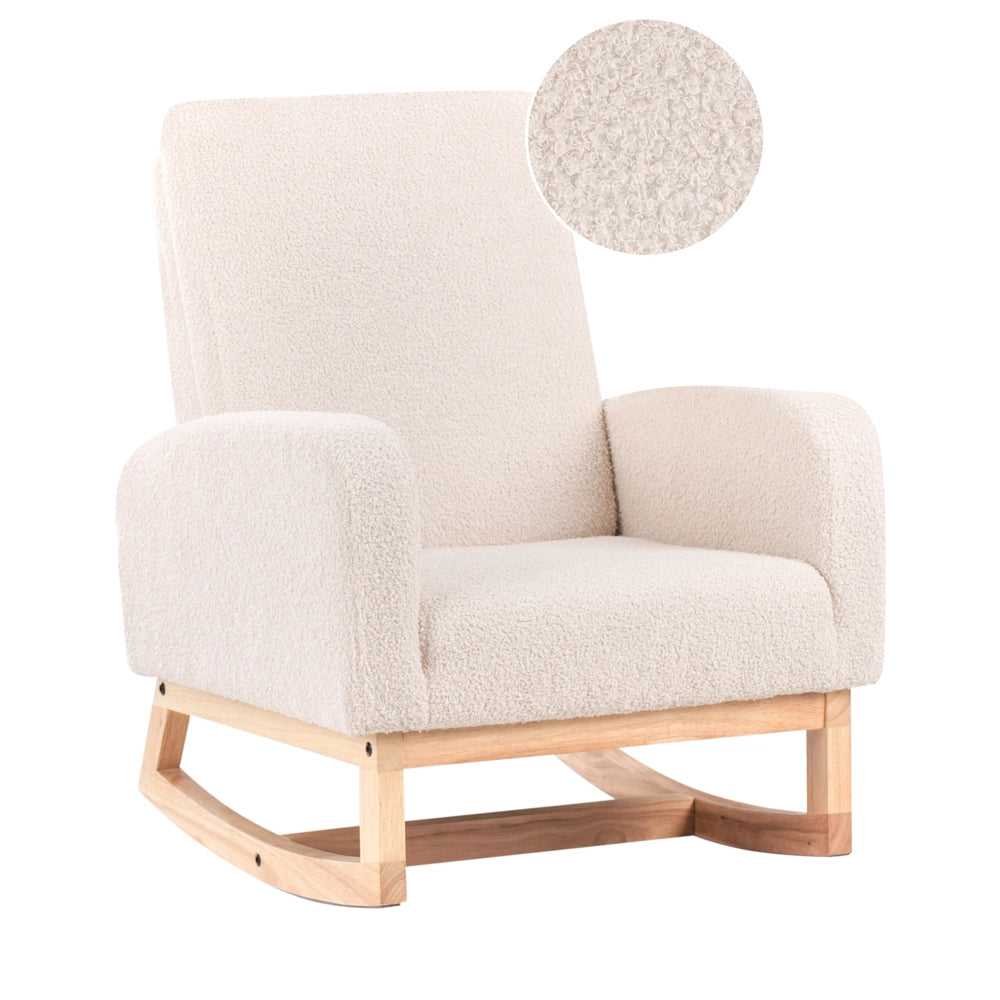 Sedia a dondolo per bambini Boucle in legno per bambini beige chiaro cameretta