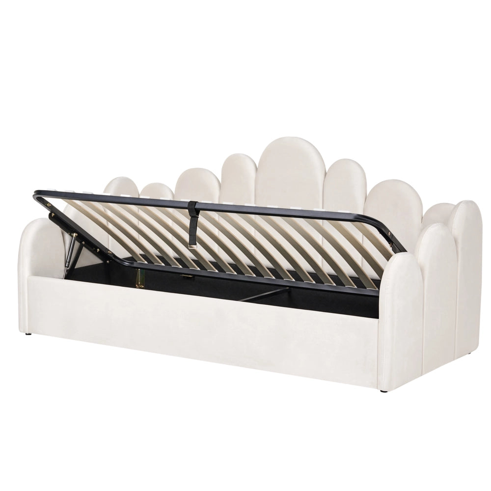 Letto singolo in velluto con contenitore 90 x 200 cm rete a doghe beige chiaro cameretta