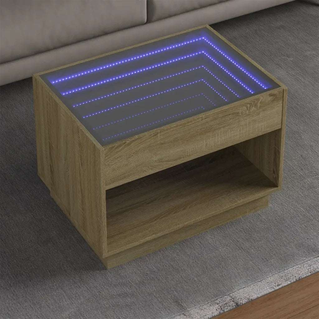 Tavolino da Salotto con LED Infinity-Tavolino da soggiorno Rovere Sonoma 70x50x50 cm