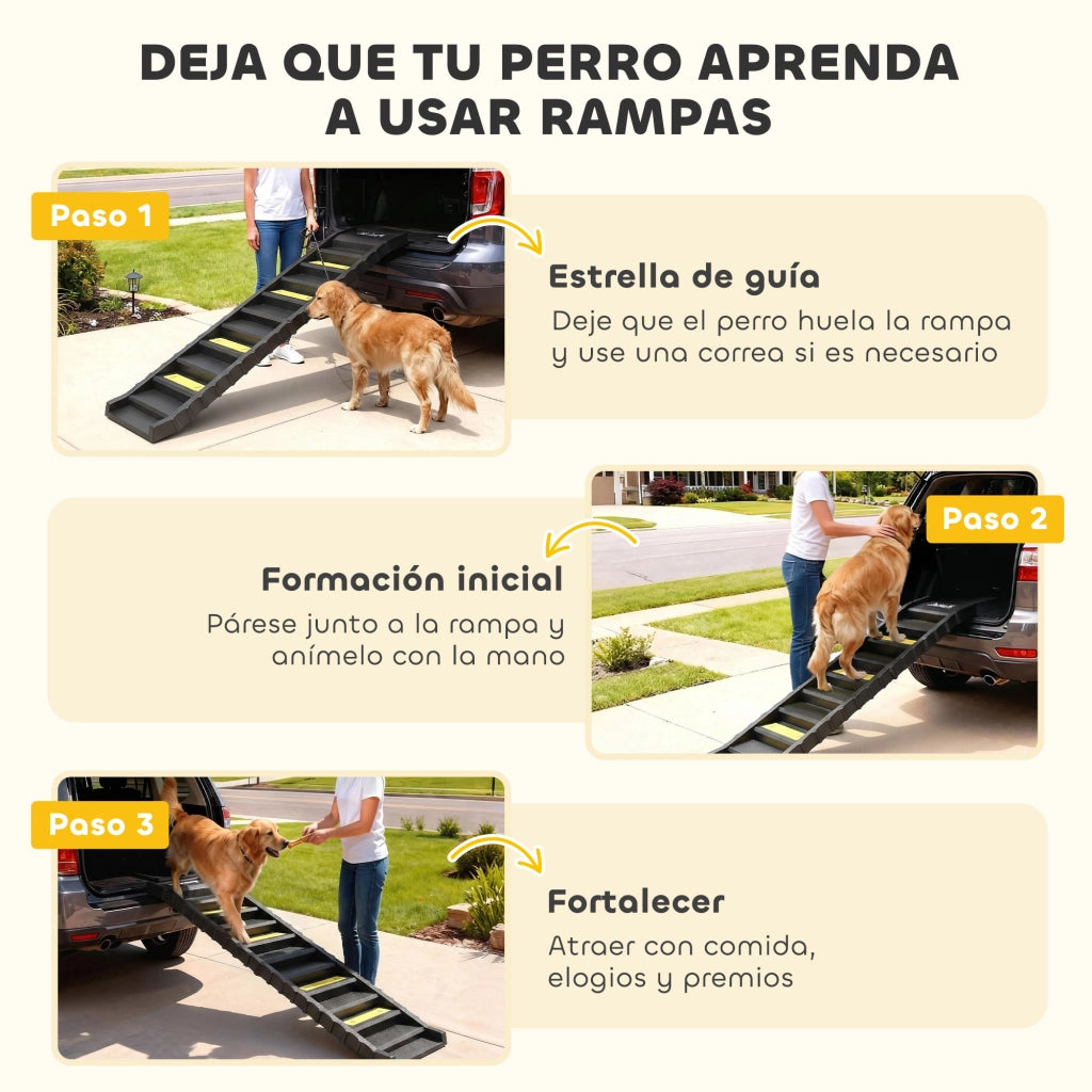Rampa Pieghevole per Cani 154 cm ¨C Xylo ¨C 10 Gradini Antiscivolo Nero 68 kg