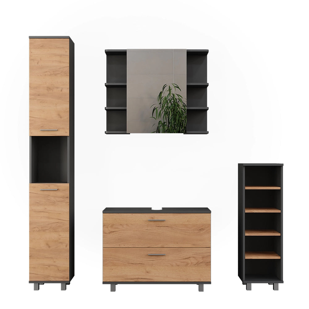Vicco Set di mobili da bagno Quercia dorata/antracite 4 parti
