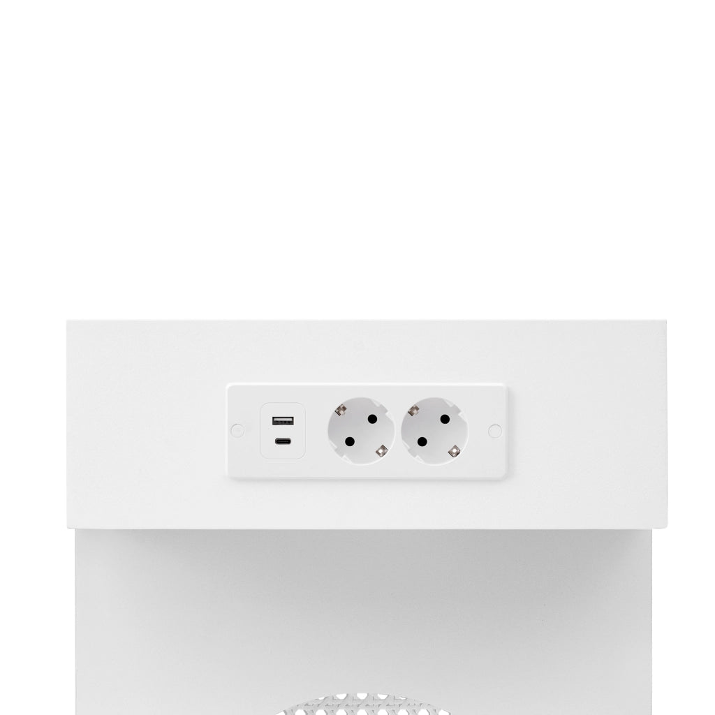 Consolle in MDF con 2 cassetti e presa integrata, design a griglia, per ingresso e soggiorno, bianco, 120 × 35,5 × 76,5 cm