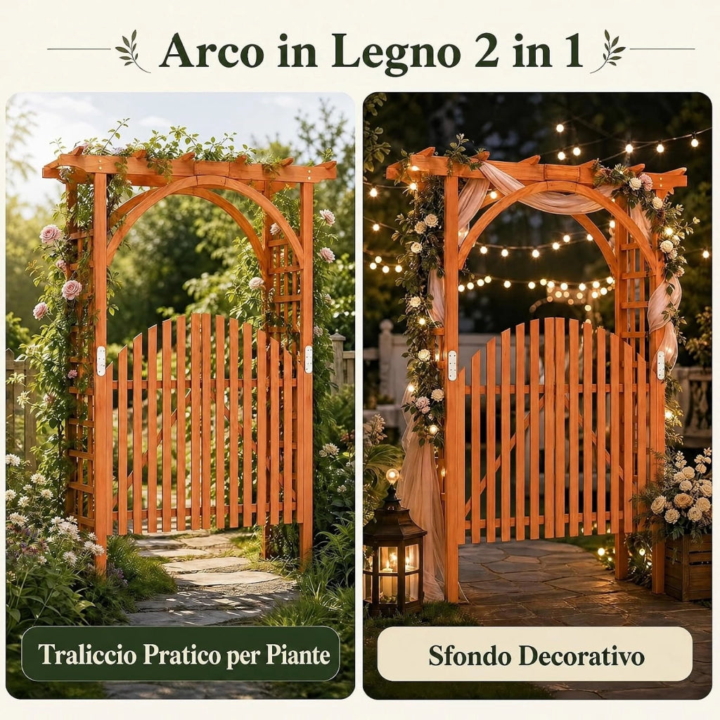 Arco da Giardino in Legno Abete, Pergola per Piante Rampicanti | con Cancello e Serratura, Pergolato Decorativo da Esterno per Matrimonio, Cerimonia e Festa, 161 x 60 x 216 cm